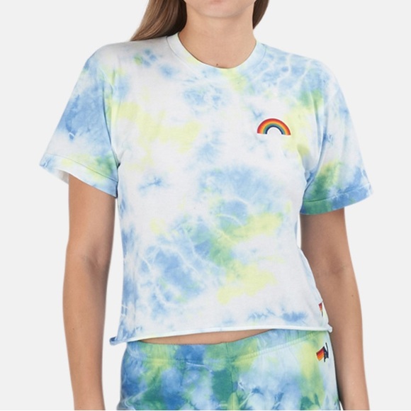 Aviator Nation Rainbow Embroidery Boyfriend Short Sleeve Tie Dye Casual T Shirt